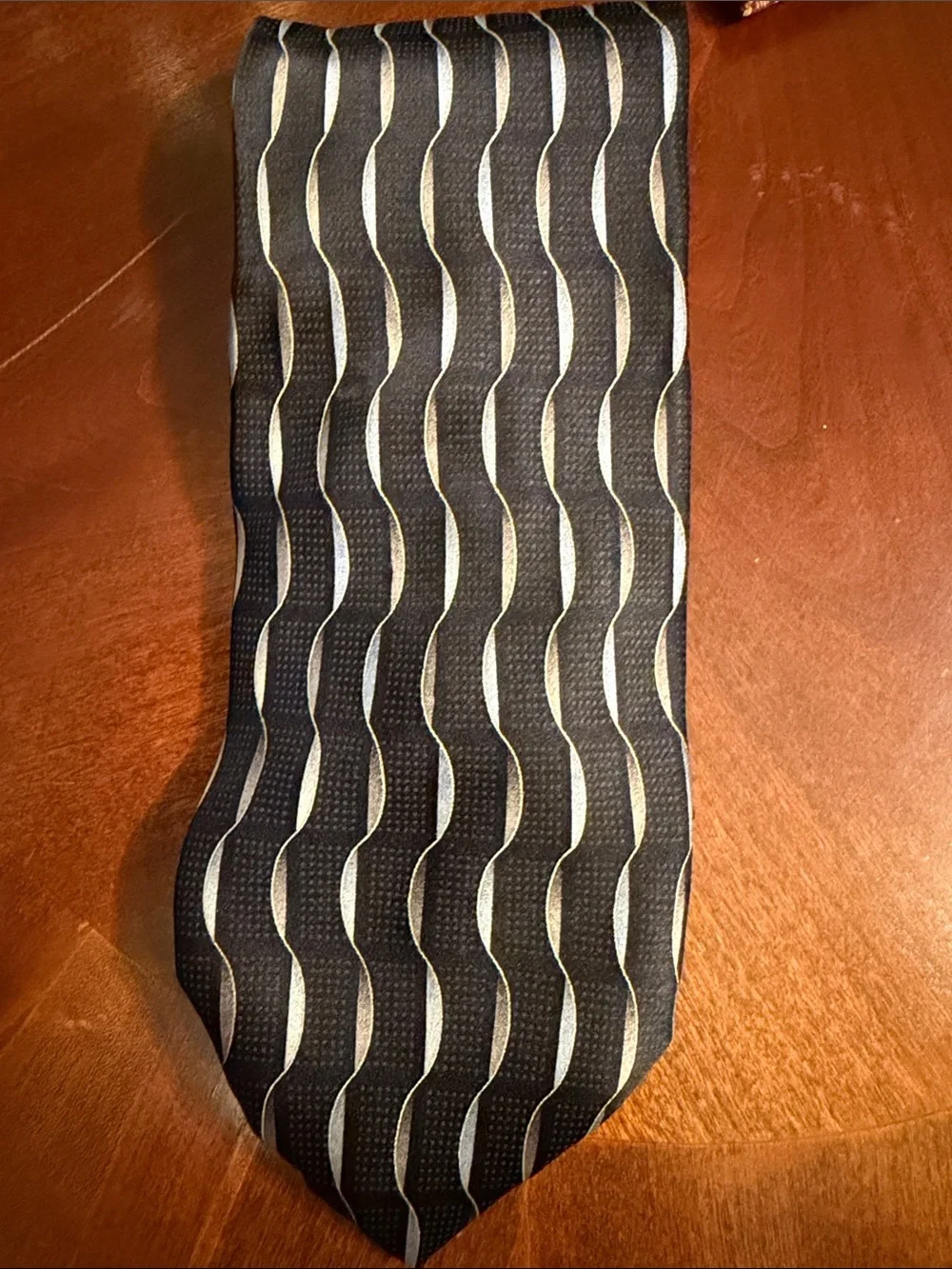 Alexander Julian Black Tie with Silver Wavy Stripes